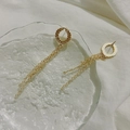 14K gold plated wheat chain tassel earrings featuring elegant hanging long metal fringe - DE040 Wheat Chain Tassel