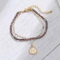 Bracciale a doppio strato con perline iridescenti viola e ciondolo a moneta d'oro - Doppio Strato Moneta Testa di Regina (SB012-A) / Oro/Viola Scuro