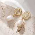 Minimalist S925 silver baroque pearl drop earrings with hammered gold finish - Gold Baroque Pearl