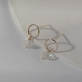 Elegant 14K gold-plated hoop earrings featuring clear faceted crystal pendant charms - Clear Flat Bead Style