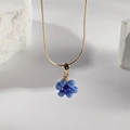 Handmade blue beaded flower pendant necklace with elegant gold plated snake chain - Blue Flower