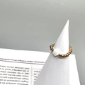 Close-up of 18K gold stainless steel beaded ring with a white clover shell pendant - Adult / Single Flower Shell Style (DR009)