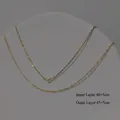 Double-layered 14K gold plated necklace with freshwater pearl showing chain lengths - Double Layer Bean Pearl Style