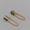 Chic 18k gold plated Cuban chain earrings with emerald green zircon square charms - Green Zirconia