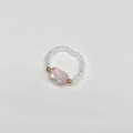 Detail of pink oval stone and faceted crystal beads on a handmade stretch ring - Child-Inner Diameter 13-14mm / Pink-Gold