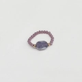 Detail of beaded ring with faceted purple gemstone and golden beads in boho style - Child-Inner Diameter 13-14mm / Purple-Gold