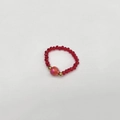 Macro detail of elastic beaded ring featuring red faceted beads and pink gradient centerpiece - Child-Inner Diameter 13-14mm / Red-Gold