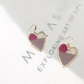 Artistic 18K gold-plated heart earrings with multi-color resin inlay and hook design - Irregular Color Block Heart Style (DE083)