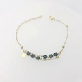 Detailed view of gold star moon bracelet with dark blue cube beads and adjustable lobster clasp - Gold Double Layer Star Style (DB042-Star)