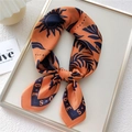 70x70 square scarf in orange and navy blue silk with abstract floral and sun motifs - Sun Shadow Orange Red (8)