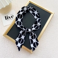 Foulard étroit en soie à motif géométrique noir et blanc noué en un nœud élégant - 14 Demi-cercle Blanc