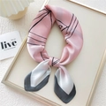 Pink satin square scarf with abstract black lines and grey geometric color block edges - Triangle Ruler Pink (20)