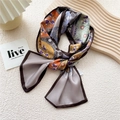 Elegant skinny silk scarf with purple floral print and orange geometric patterns - Purple Four-Leaf Heart