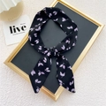 Foulard étroit noir à imprimé feuilles violettes, idéal comme bandeau ou pour sacs - 22 Feuilles Jumelles Noir