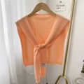 Soft peach knitted cashmere blend shoulder wrap shrug in elegant solid color - Orange