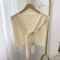 Chic beige knitted shoulder wrap shawl with front tie detail and cashmere texture - Off-white