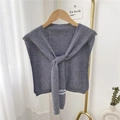 Gray knitted cashmere shawl wrap with minimalist tie-up design on a wooden hanger - Dark Gray