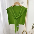 Grass green knitted shawl wrap in fine jersey stitch with tied front and brand label - Dark Green