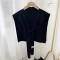 Chic black knitted shawl shoulder wrap for women in a soft Korean style minimalist finish - Black