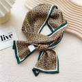 Floral skinny silk scarf in yellow and blue floral print with green contrast border - Yellow Double-Striped White Flower