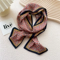 Floral skinny silk scarf in red with contrast borders and delicate flower patterns - Rose Red Double-Striped White Flower