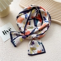 Floral skinny silk scarf in cream white with vibrant orange and blue patterns - Watercolor Tulip