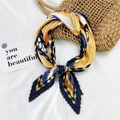 Pleated square neck scarf in bright yellow and navy geometric pattern for women - Surfing Yellow Navy