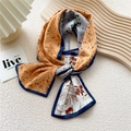 Artistic mustard yellow and blue floral skinny scarf with elegant dark blue piping - Shattered Leaf Floral