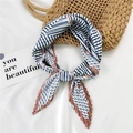 Pleated square scarf with navy blue stripes and terracotta red borders on white fabric - Maze Line Lotus Pink