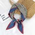 Pleated square scarf with geometric patterns in navy, burgundy, and beige tones - Dark Red Geometric Maze