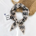 Pleated apricot silk scarf with geometric letter print and fine accordion folds - Two Tone Buckle Khaki