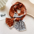 Slim silk scarf with retro brick red pattern and monochrome mandala floral design - Orange Red Fish Star