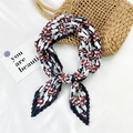 Pleated square neck scarf with red and blue geometric print on a white background - Two Tone Buckle Navy