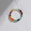 Bague élastique colorée avec perles en cristal facettées et accents métalliques dorés - Style Œil de Chat Orange et Perles Facettées Multicolores (DR004-C)