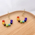 Pendientes dorados de yoga chakra con siete piedras naturales de arco iris y ganchos - Pendientes de Aro Chakra Con Gancho Francés (Estilo C)