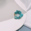 Handgefertigter elastischer Perlenring mit Türkissteinen und goldenen Edelstahlperlen - Goldperlen (Blauer Türkis) / Gold-Türkis Zirkonia
