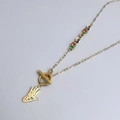 Detail of 18K gold Hand of Fatima necklace with colorful enamel rings and toggle clasp - Style 171 Hamsa Palm Toggle