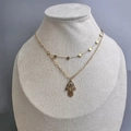 Double-layered 18K gold-plated stainless steel Hamsa Hand necklace with heart charms - Style 170 Hamsa Hand Double Layer