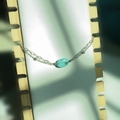 Double-layer silver-toned chain bracelet with a natural green turquoise bead focal point - Turquoise Oval Steel