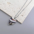 Detail of artistic purple heart glass pendant on a silver chunky link chain necklace - Steel Colorful Stripes