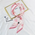 Pink and white silk hair scarf featuring sweet peach prints for women hair styling - 3D Striped Peach