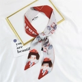 Elegant silk twilly hair scarf with floral and girl illustration in red and white - 4D Little Red Cap Girl