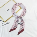 Pink floral print twilly silk scarf with diagonal ends and elegant white flower patterns - 5D White Gardenia Pink