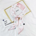 Pink peach pattern 100% silk skinny scarf tied in an elegant bow for hair styling - 6D Small Peach