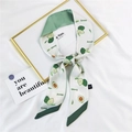 Narrow silk scarf featuring cute avocado pattern and green solid color reverse side - 8D Avocado