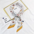 Elegant 100% silk skinny scarf with yellow borders and colorful butterfly floral print - 9D Butterfly Jasmine
