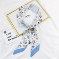 Floral print hair scarf in white and blue with elegant knot design for women - 10D Striped Peony Blue