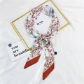 Elegant white silk hair ribbon with red floral prints and diagonal orange tips - 11D Camellia Red Leaf