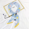 Silk twilly scarf featuring lemon and grapefruit prints with blue striped accents - 12D Striped Lemon Flower