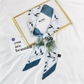 Elegant 100% silk twilly scarf with white floral and deep green palm leaf patterns - 16D Palm Leaf
